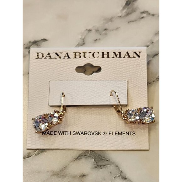 Dana Buchman Gold Tone Drop Earrings With Swarovski Elements - Picture 3 of 6